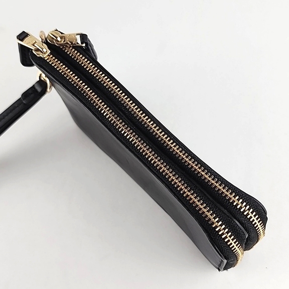 COACH Black Leather Wristlet Wallet Dual Zipper Gold Tone Hardware - Picture 13 of 16